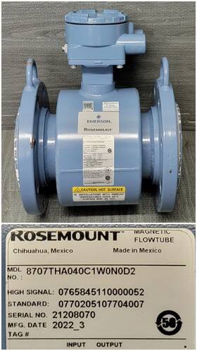 8707tha040c1w0n0d2 Rosemount Emerson 4 Inch Magnetic Flow Tube Manufactured In 2022