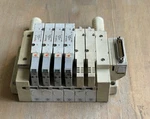 Smc Pneumatic Manifold With 4-SV2100-5FU Solenoid Valves. Fixed Price $80.00.