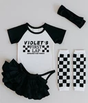 Personalized Girls First Birthday Racing Bodysuit Romper Outfit Shirt Set. Fixed Price $26.95.