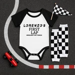 Personalized First Birthday Racing Bodysuit Romper Outfit Shirt Set. Fixed Price $26.95.