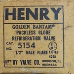 Henry 5154 Golden Bantam Packless Globe Manual Refrigeration Valve 1/2" Flare Ul. Fixed Price $83.99.