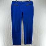Alfani Pants Women 14P Faux Leather Trim Tapered Ankle Trouser Cotton Blend Blue. Fixed Price $13.59.