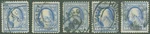 Scott #382 (X5) Used Singles, Scv $120.00! George Washington Head (sk). Fixed Price $54.99.